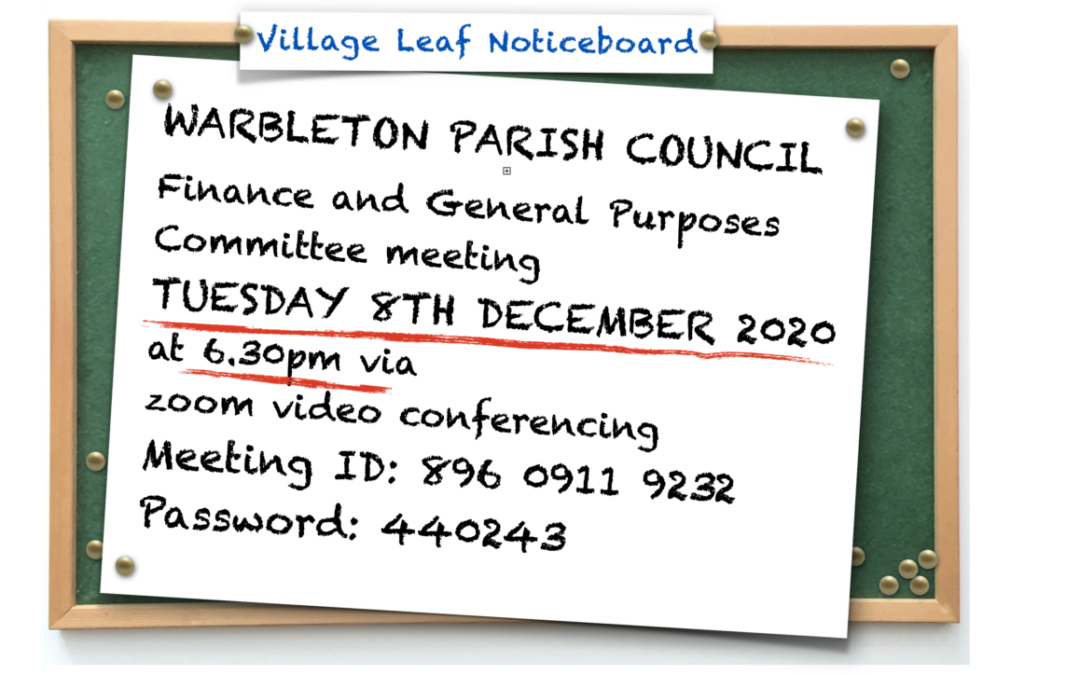 PARISH COUNCIL FINANCE (& G.P.) COMMITTEE MEETING Tuesday 8th December.