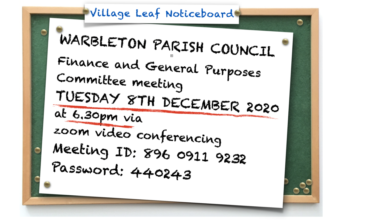 PARISH COUNCIL FINANCE (& G.P.) COMMITTEE MEETING Tuesday 8th December.