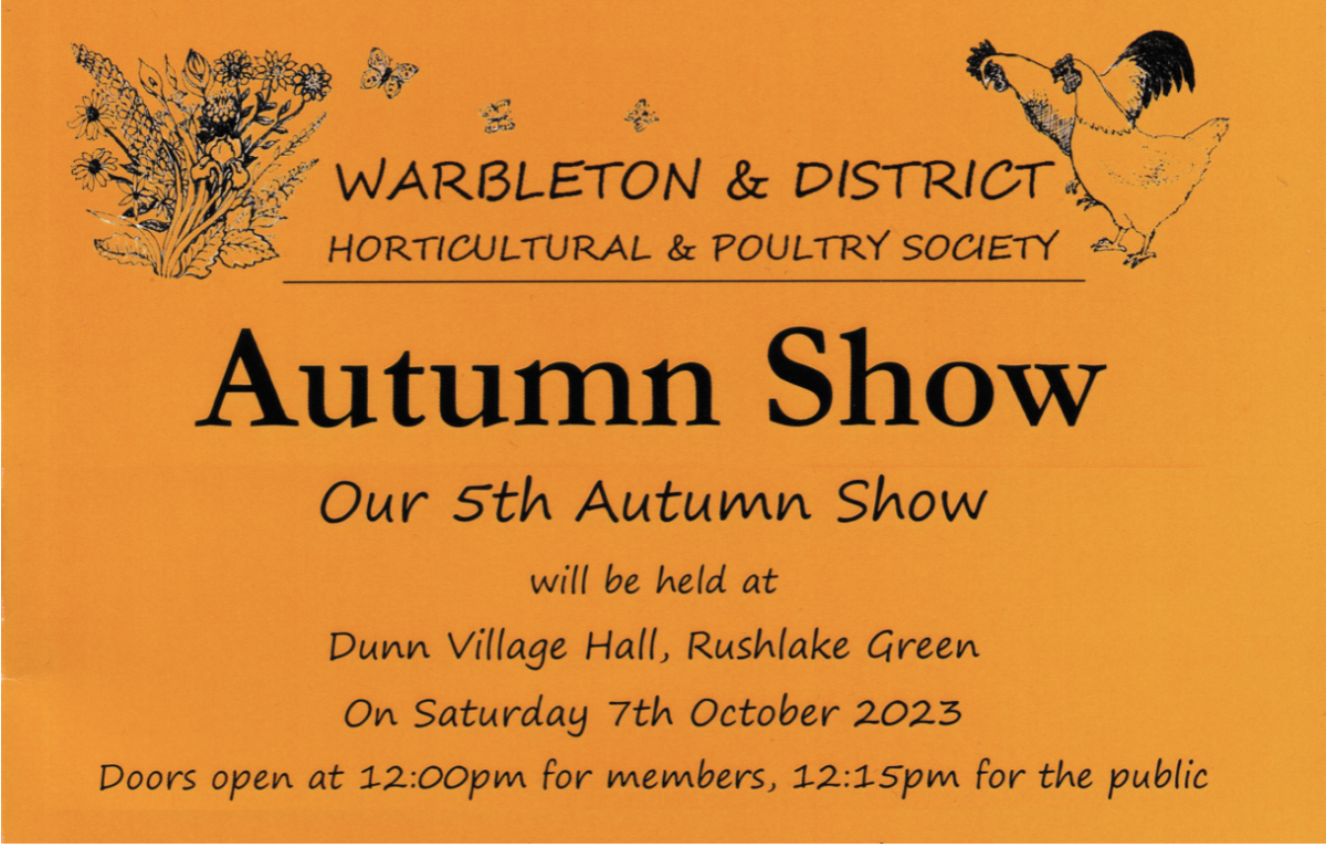 WDHPS 5th AUTUMN SHOW: Saturday 7th October DVH