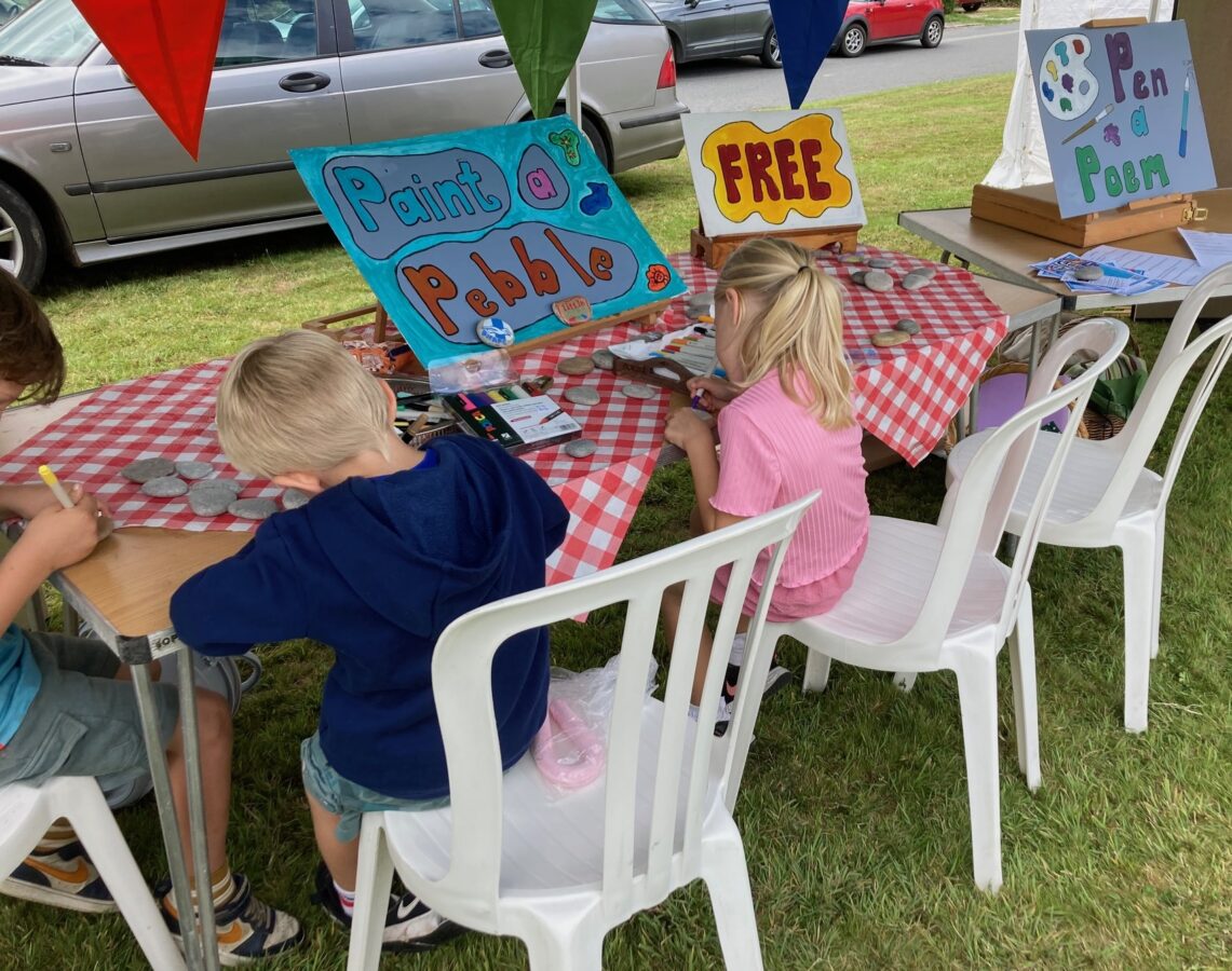 PEBBLE ART + POETIC LINES = BIG HIT AT RUSHLAKE GREEN SUMMER SHOW.